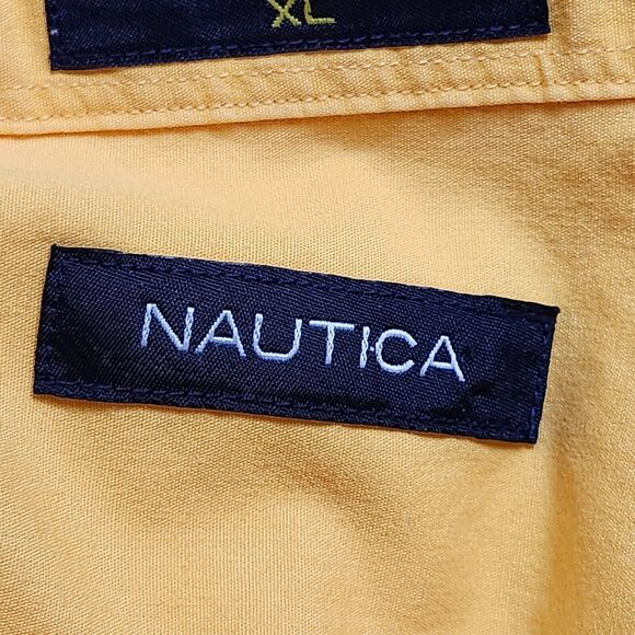 Vintage Nautica Shirt Men XL Bright Yellow Short Sleeve Sailing Button Up Down - Picture 9 of 10